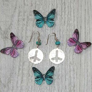 Dangle Sterling Silver Peace Sign earrings Women Retro Boho Fashion Accessory